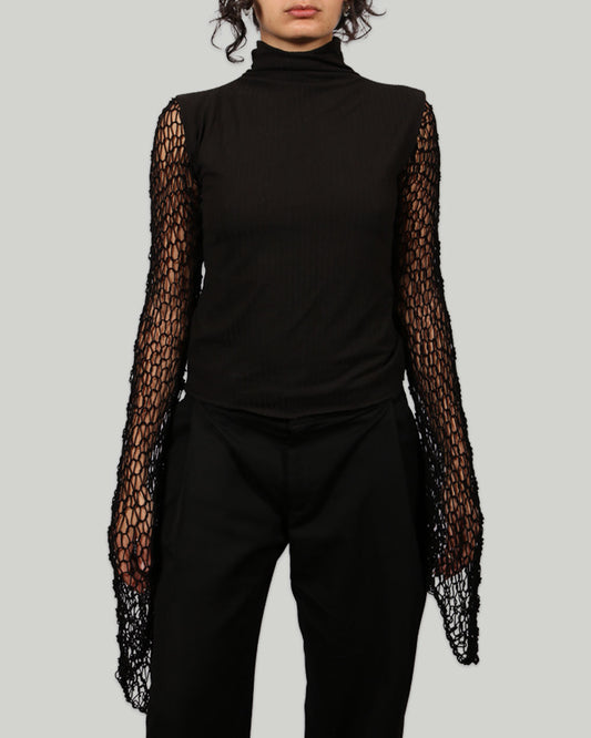 Turtleneck with Knitted Sleeves
