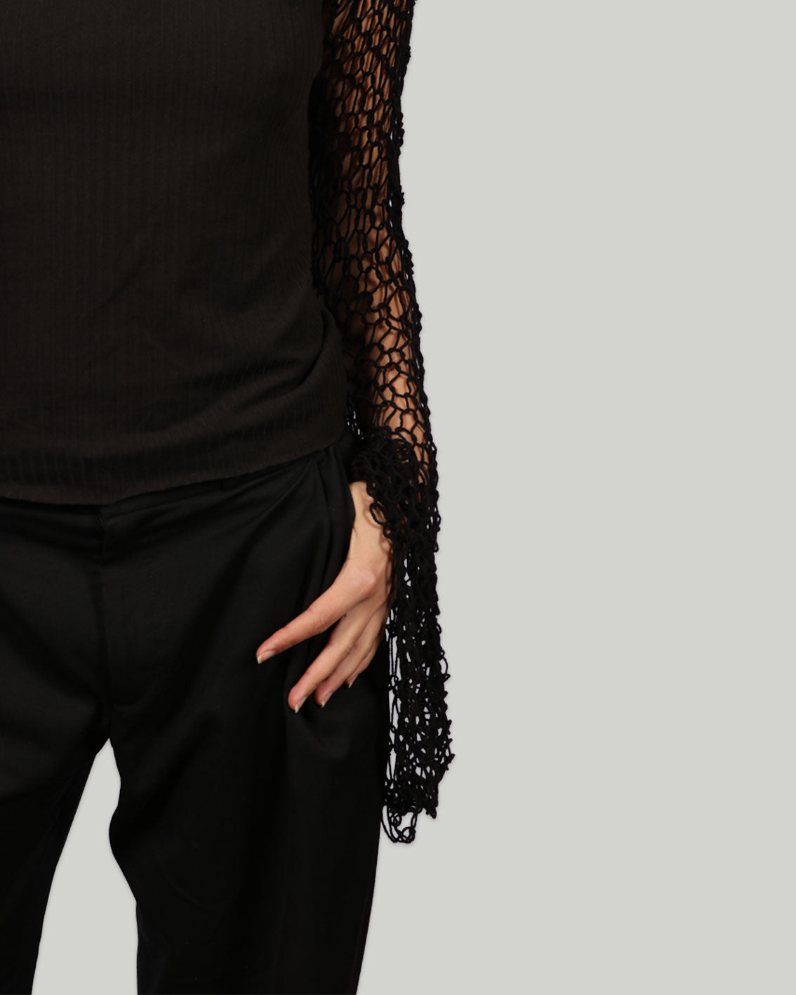 Turtleneck with Knitted Sleeves