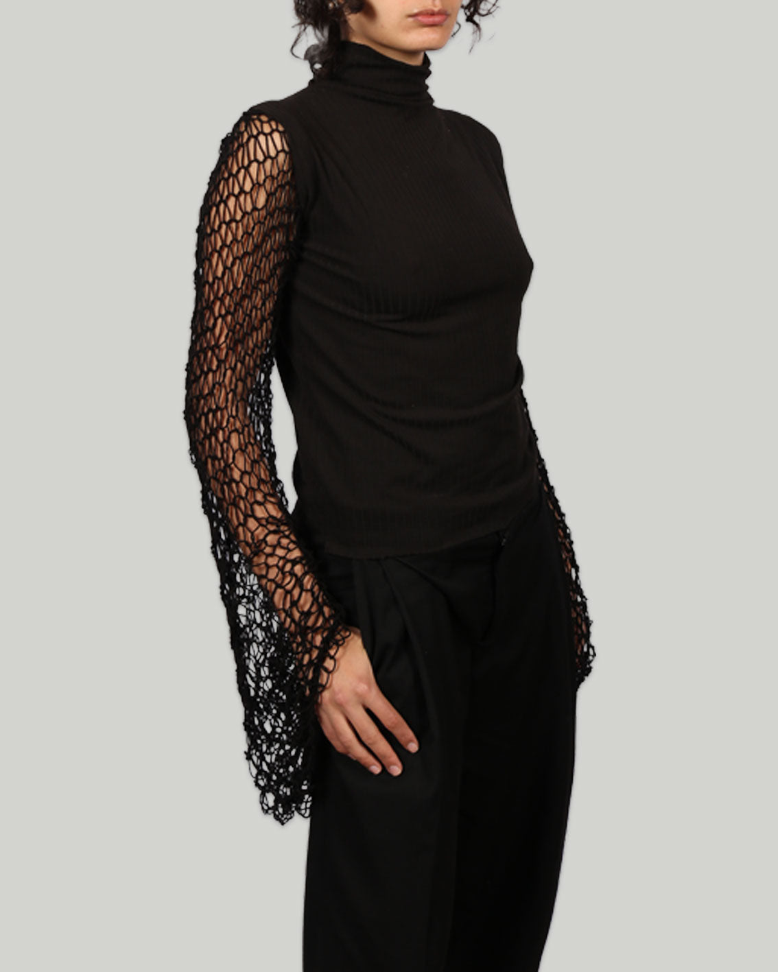 Turtleneck with Knitted Sleeves